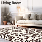 Dark Brown Floral Scrollwork Swirls Rug