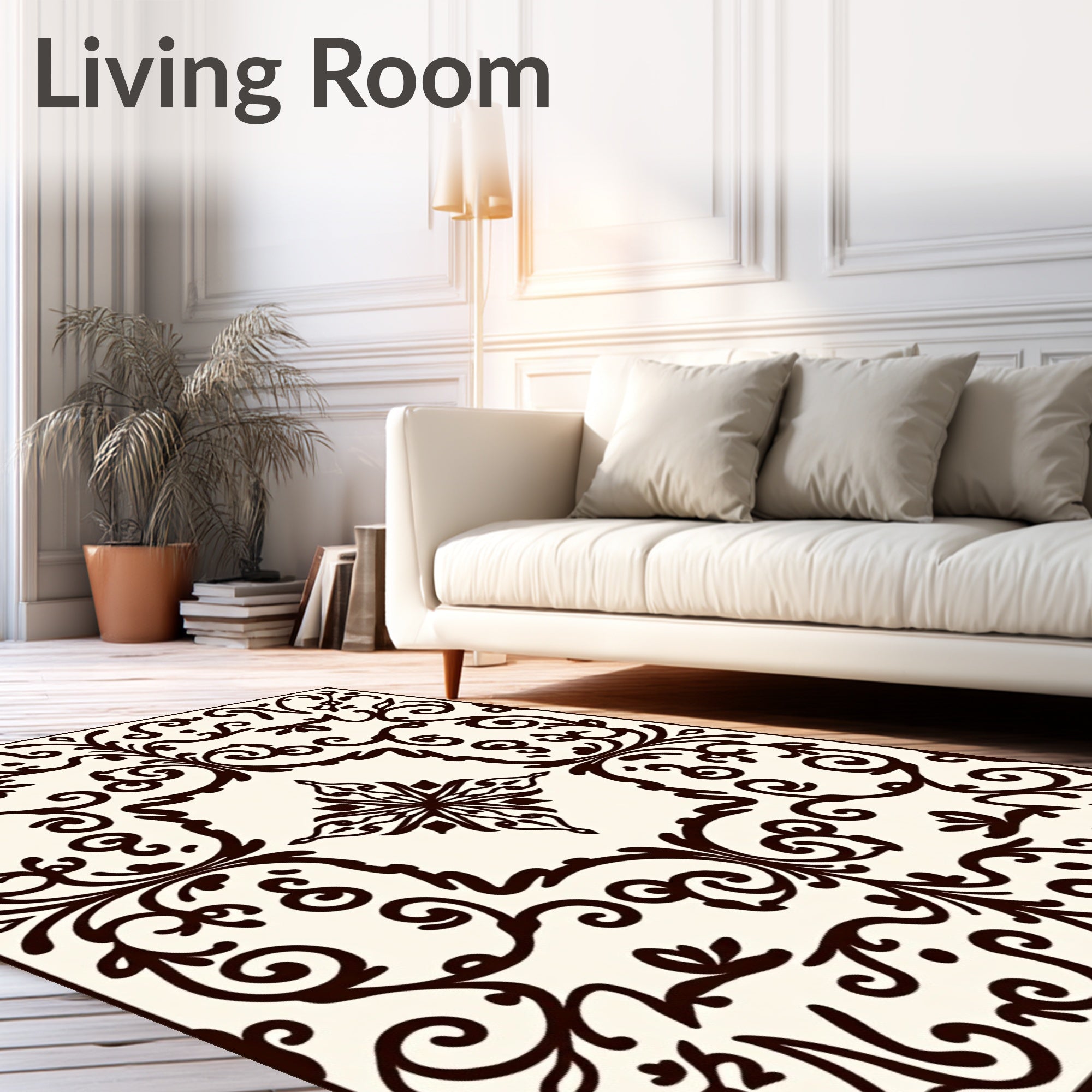 Dark Brown Floral Scrollwork Swirls Rug