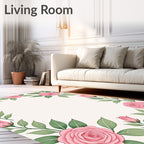 Pink Rose Floral Vine Border Rug
