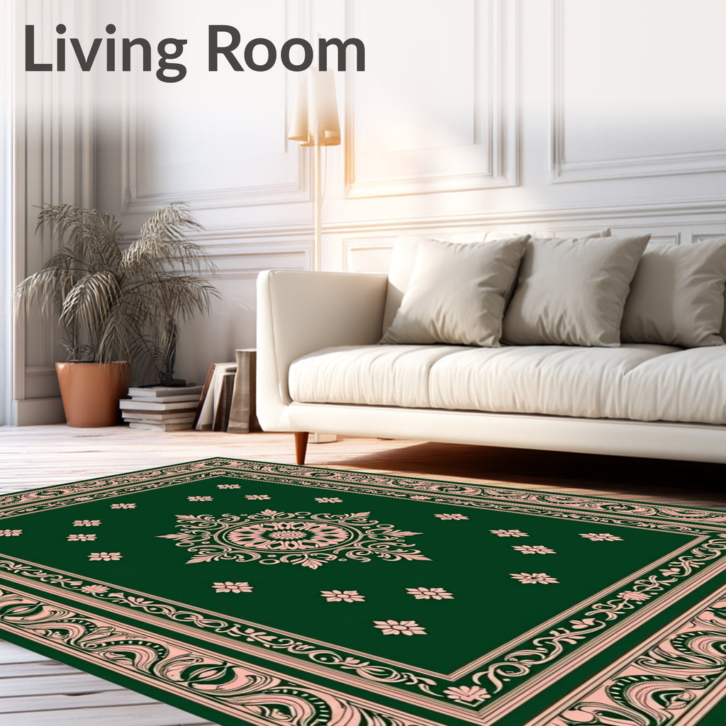 Emerald Pink Floral Medallion Border Rug