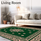 Emerald Pink Floral Medallion Border Rug