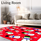 Cheery Snowmen Winter Wonderland Red Rug