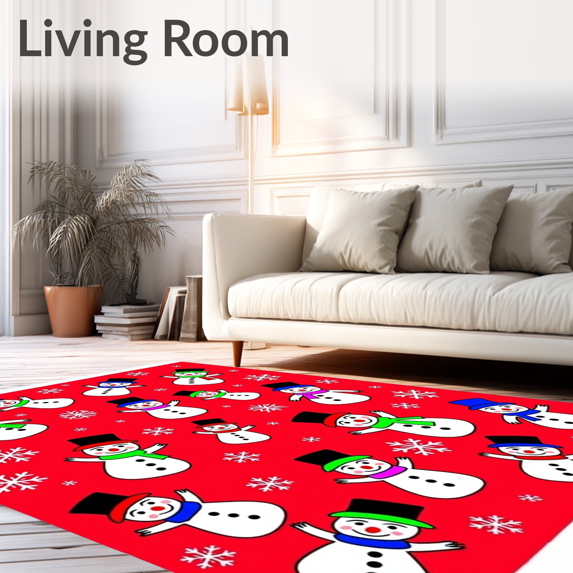 Cheery Snowmen Winter Wonderland Red Rug