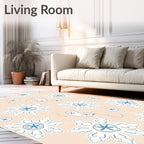Pale Peach Blue Starburst Floral Rug