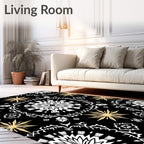 Black White Gold Starburst Medallion Rug