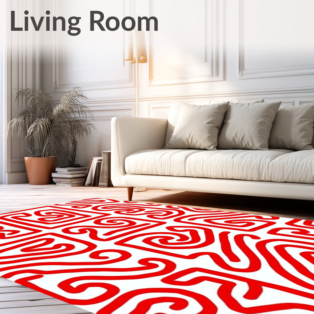 Bold Red Maze Linework Rug