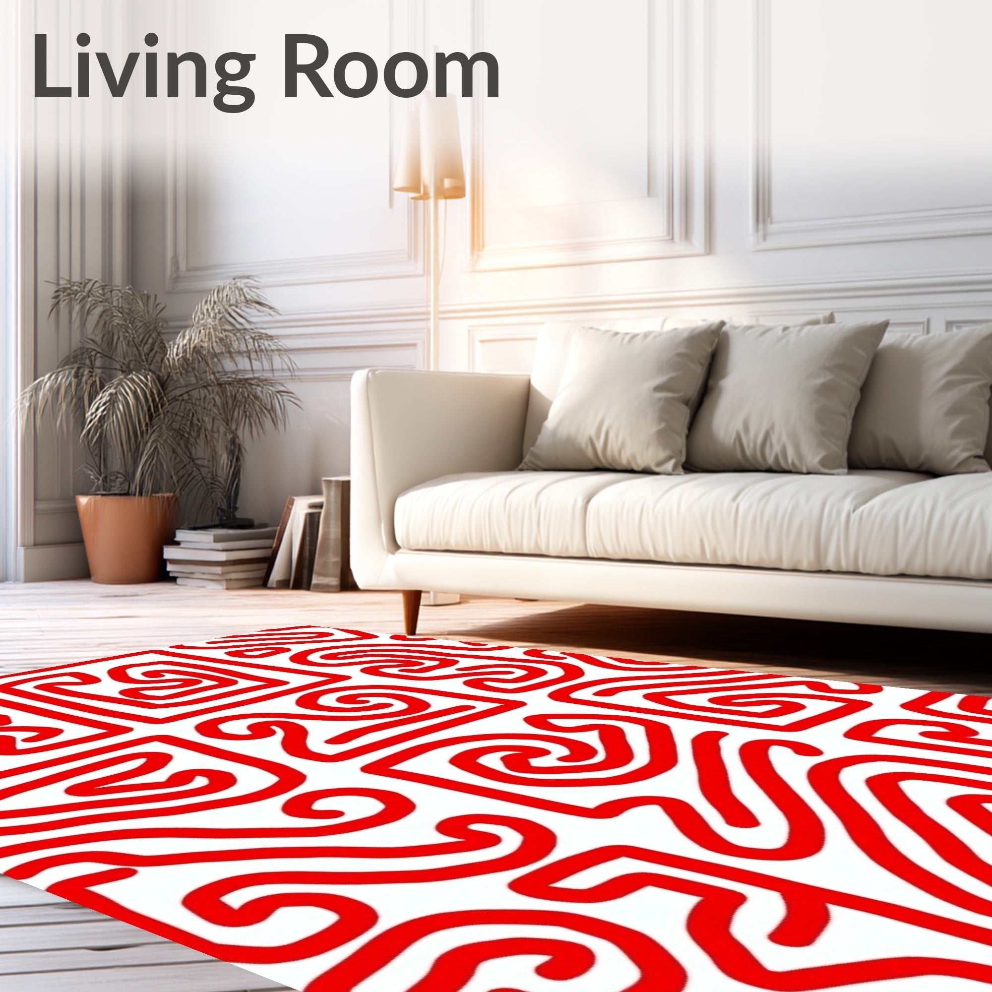 Bold Red Maze Linework Rug