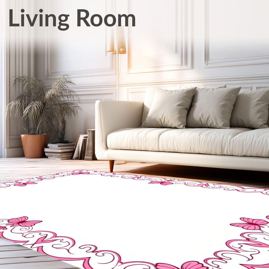 Enchanting Pink Butterfly Filigree Frame Rug