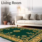 Gilded Emerald Floral Vine Border Rug
