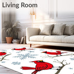 Crimson Cardinals Snowflakes Winter Branches Rug