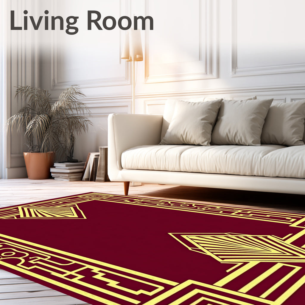 Elegant Gold Geometric Art Deco Frame Rug