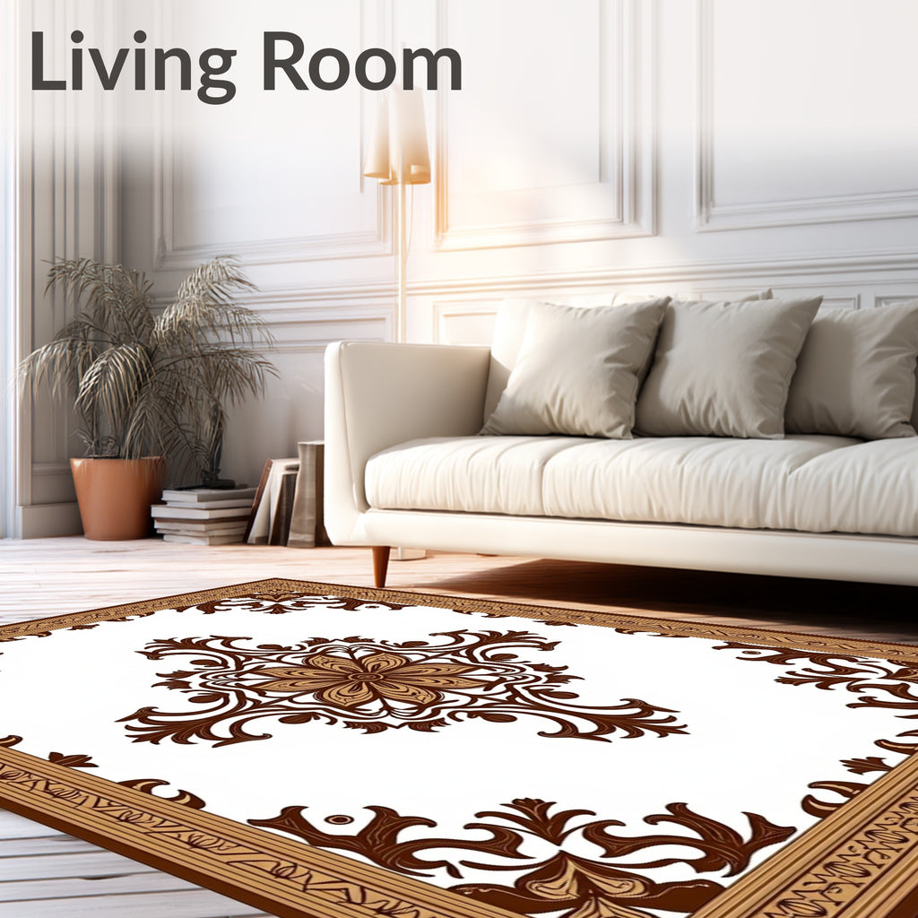 Brown Floral Medallion Square Rug