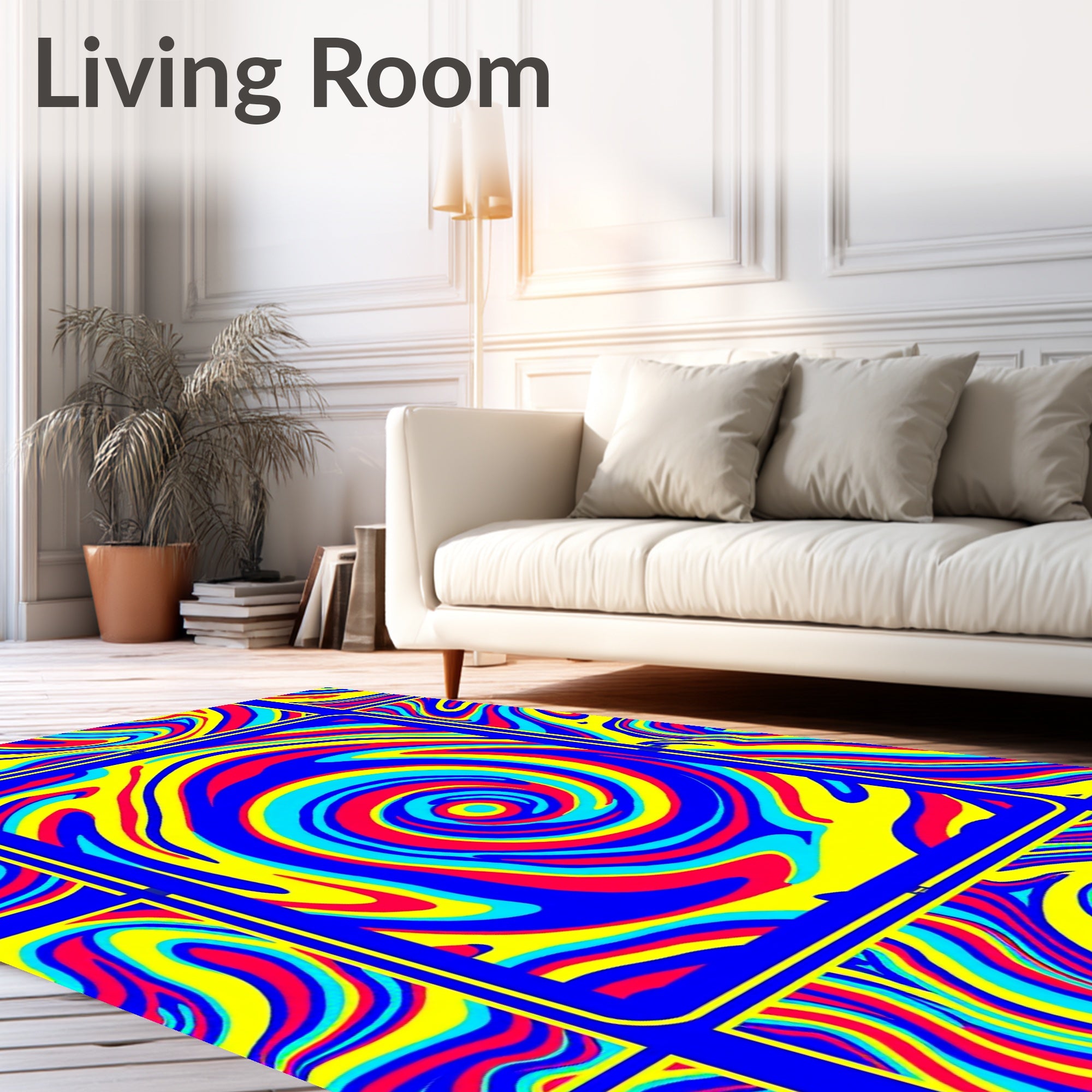 Vibrant Swirl Blue Red Yellow Abstract Rug