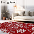 Crimson Snowflake Mandala Rug