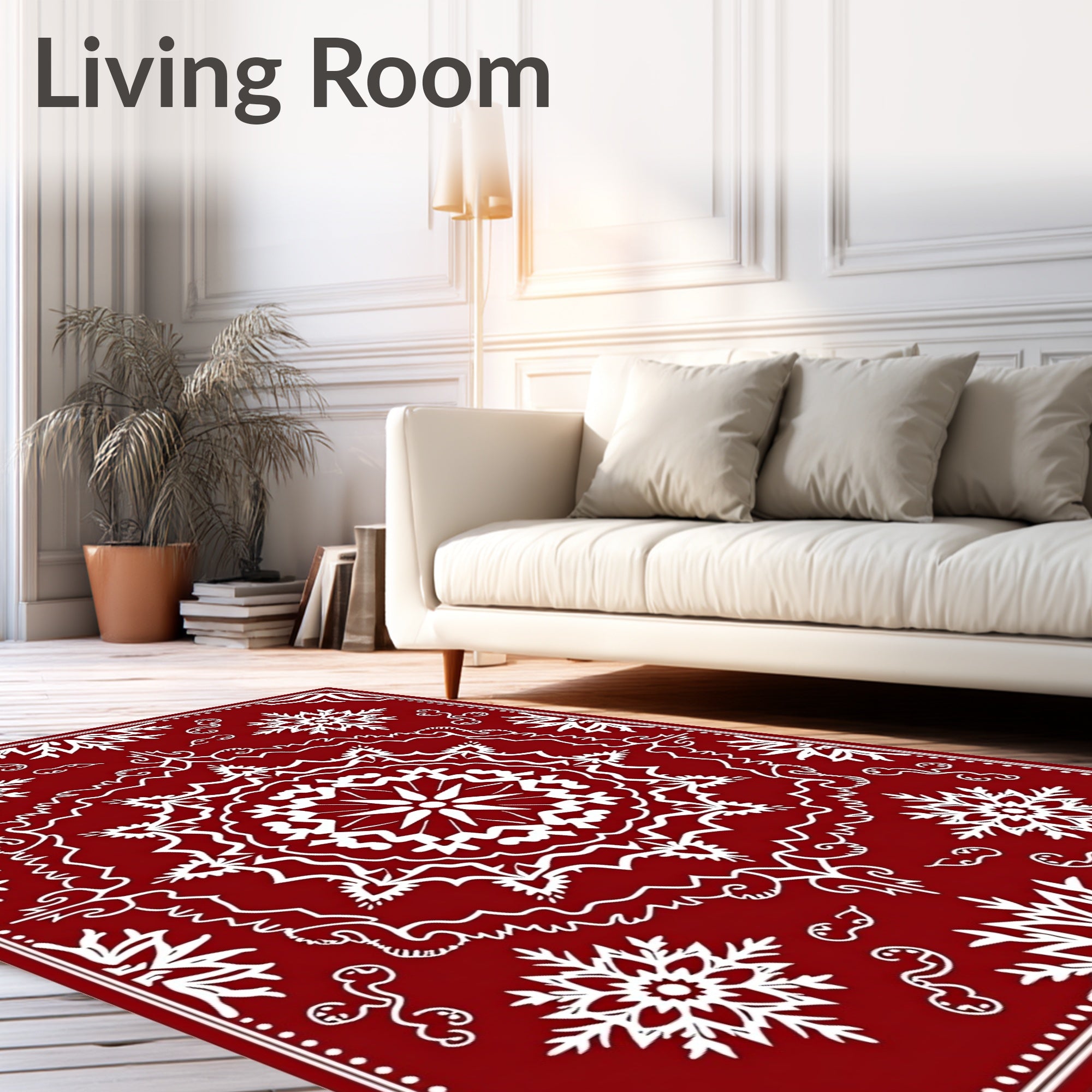 Crimson Snowflake Mandala Rug