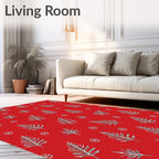 Crimson White Fern Floral Whimsical Rug