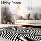 Bold Black White Geometric Labyrinth Rug