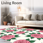 Pink Roses With Green Leaves Rug