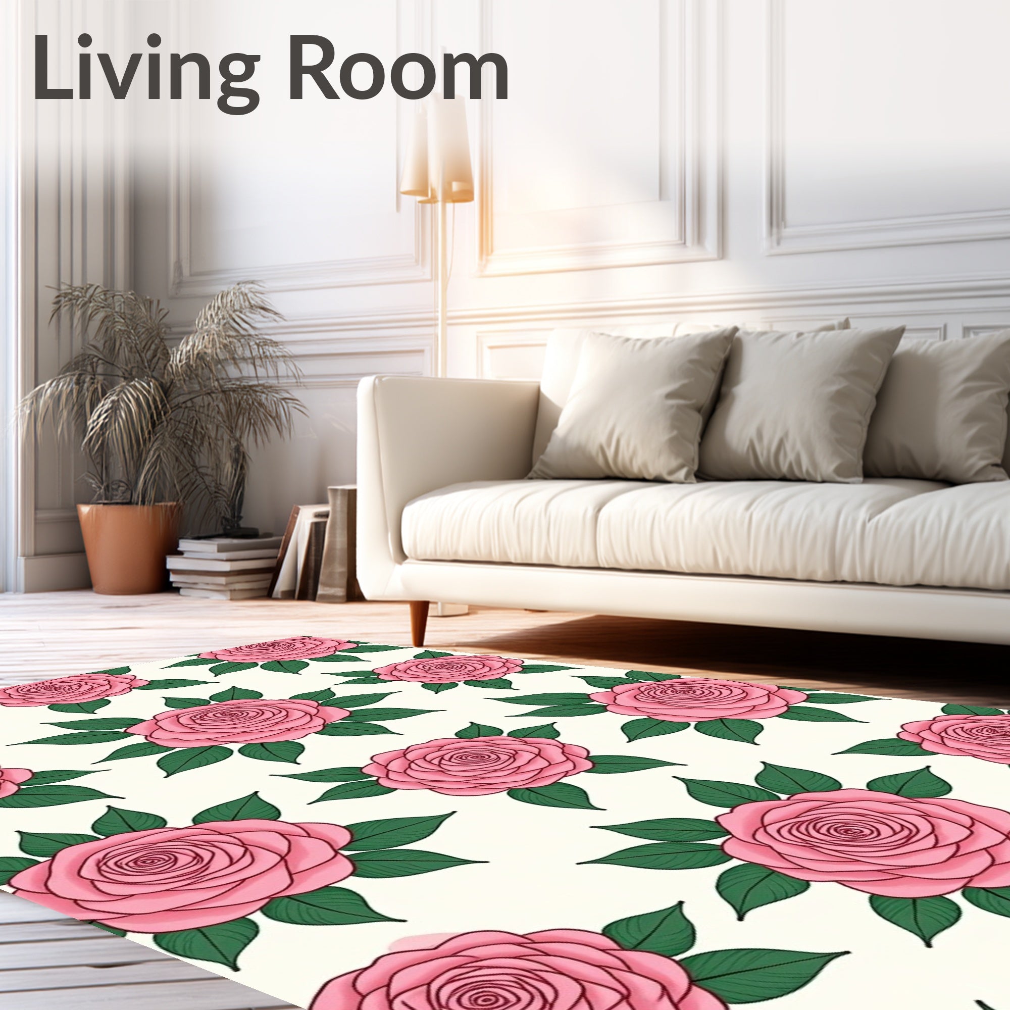 Pink Roses With Green Leaves Rug