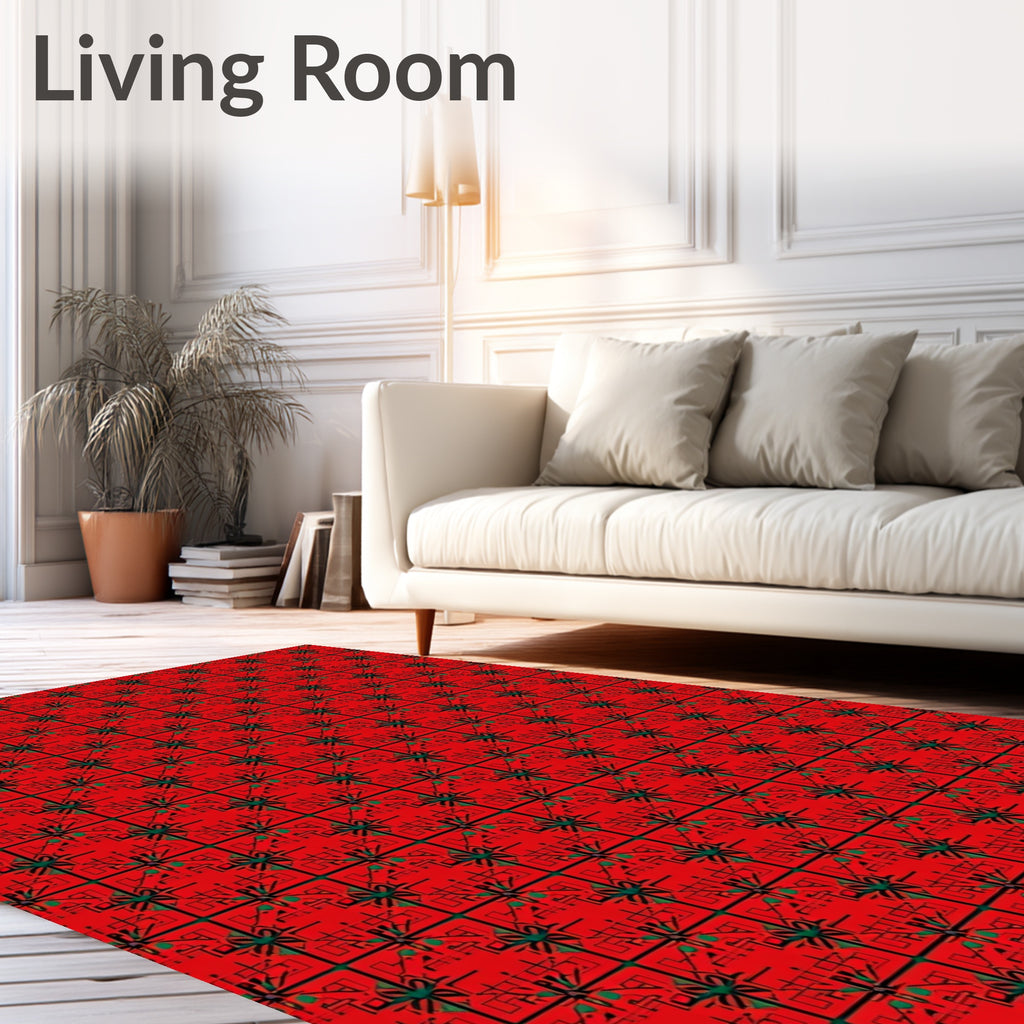 Crimson Lattice Starburst Geometric Rug