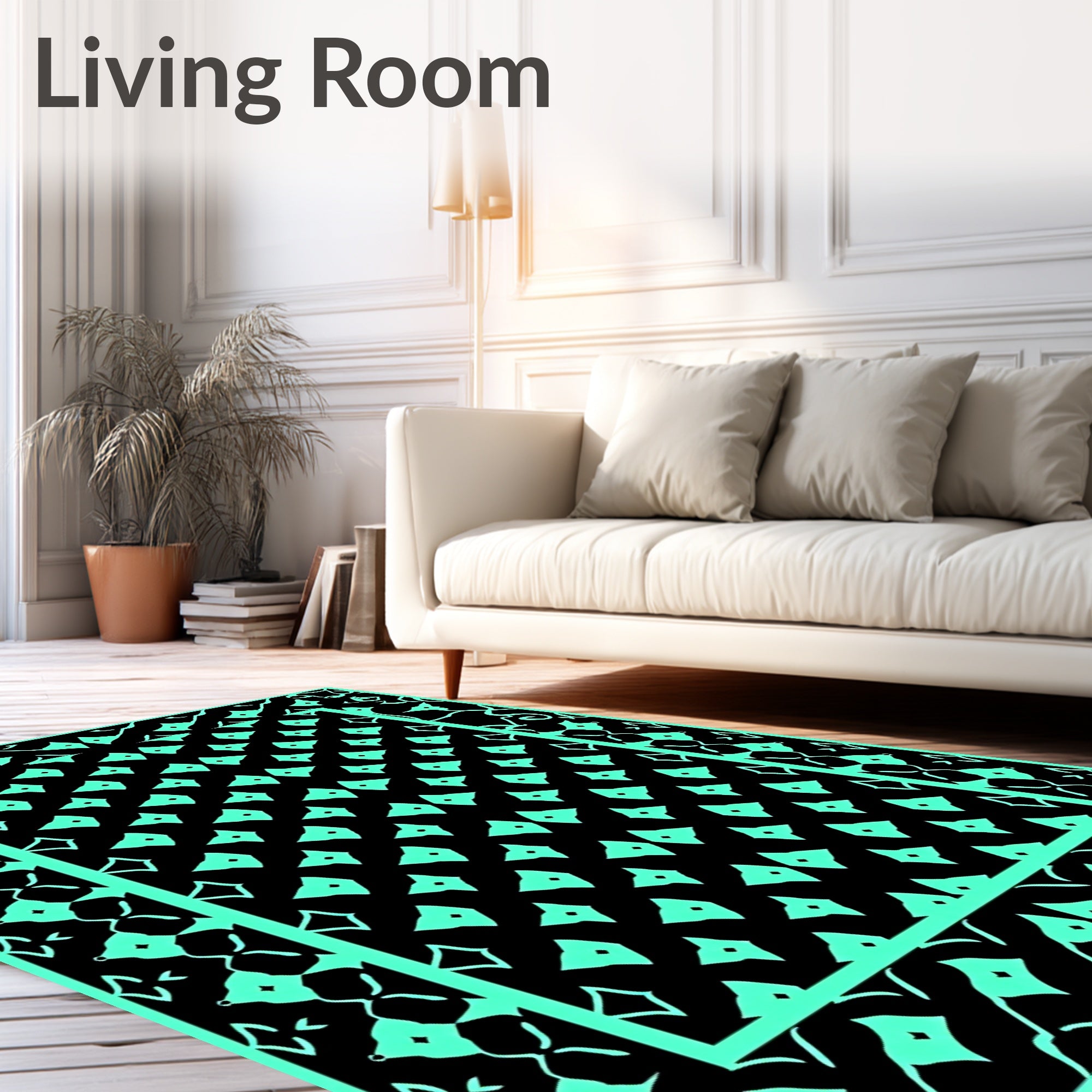 Mint Green Diamond Medallion Border Rug