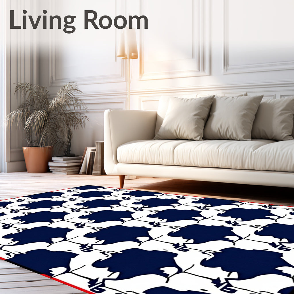 Bold Navy White Abstract Tile Rug
