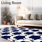 Bold Navy White Abstract Tile Rug