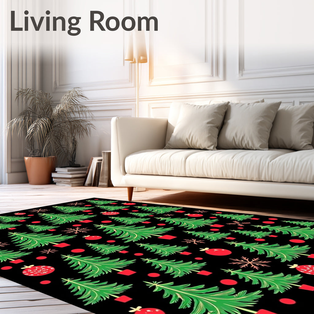 Green Red Christmas Tree Snowflakes Rug