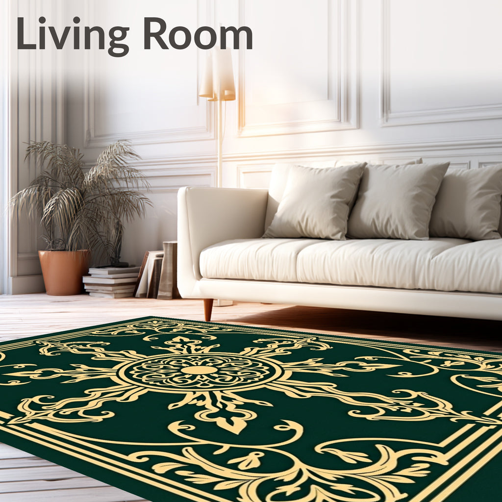 Emerald Gold Floral Medallion Border Rug