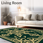 Emerald Gold Floral Medallion Border Rug