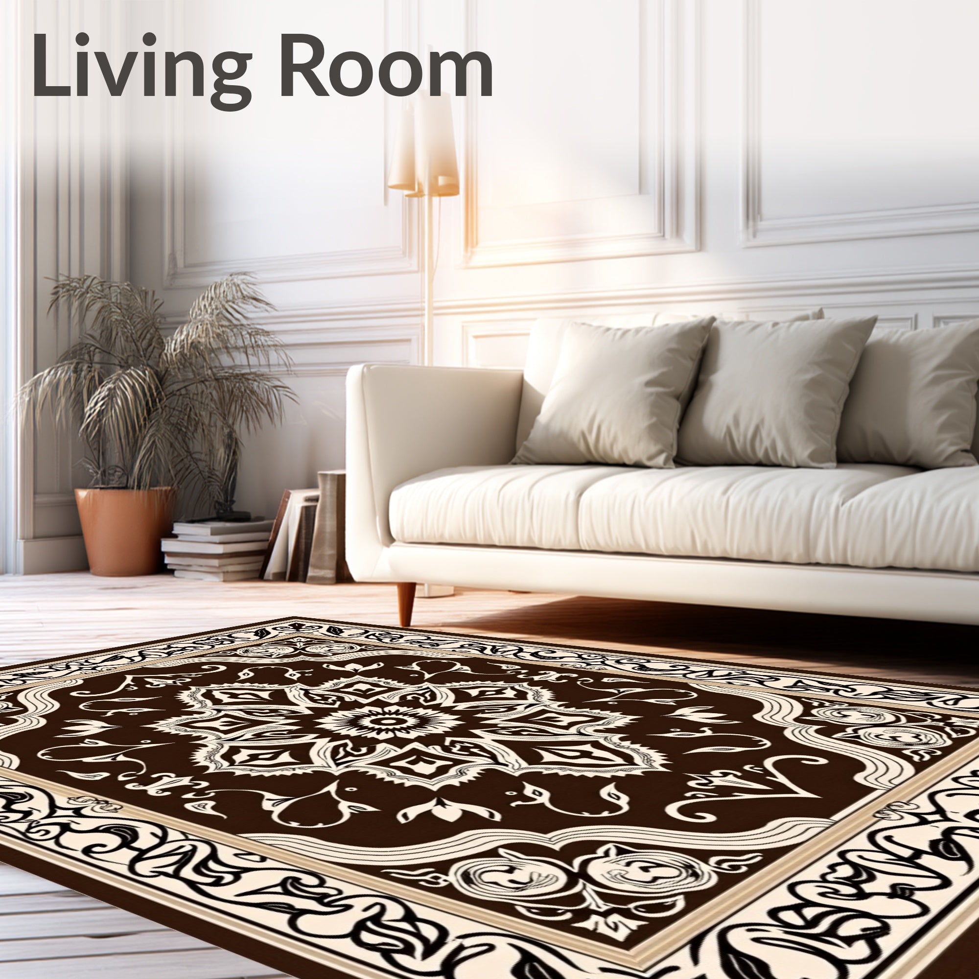 Rich Brown Cream Floral Medallion Rug