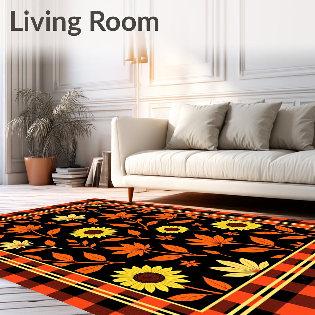 Orange and Yellow Sunflower Foliage Plaid Rug