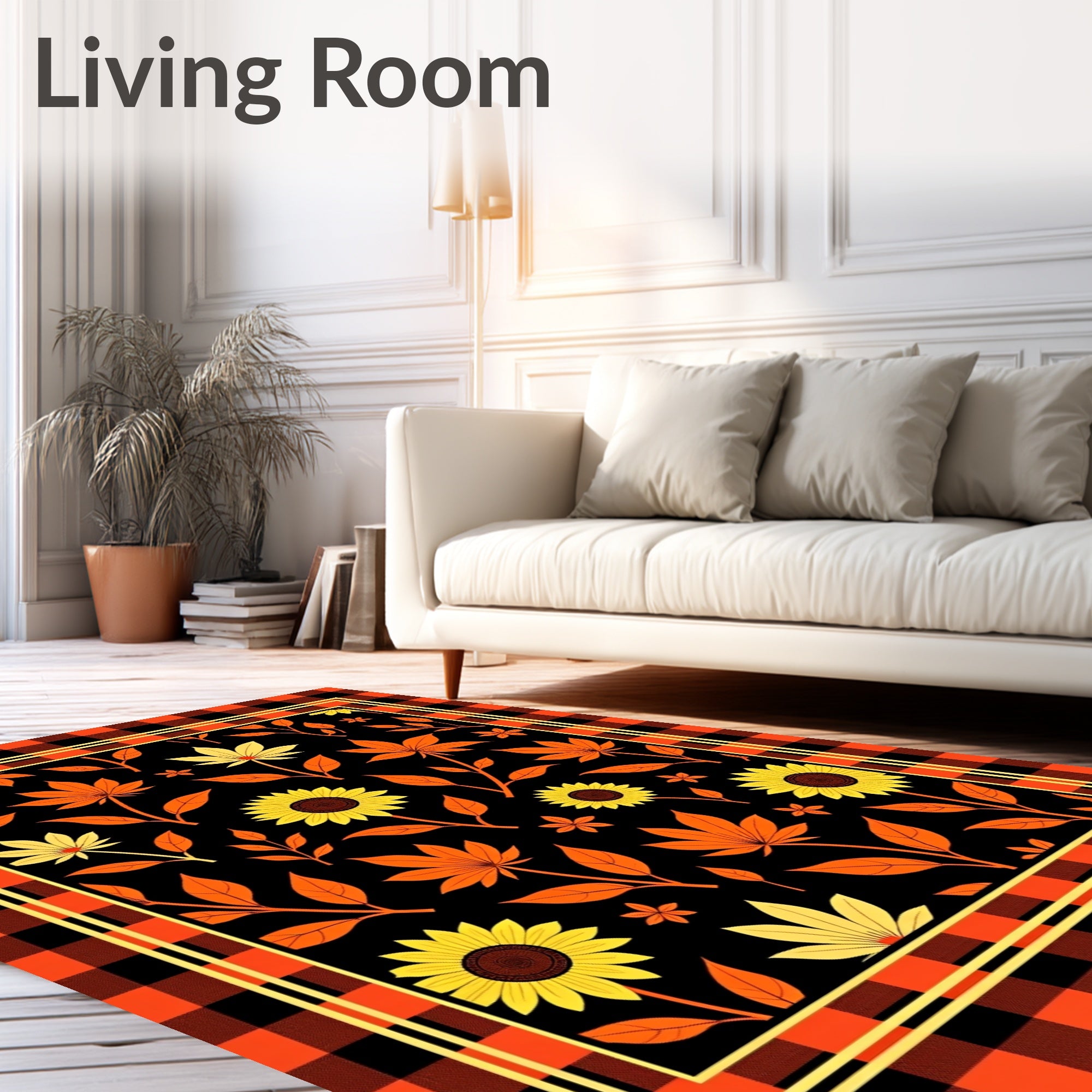Orange and Yellow Sunflower Foliage Plaid Rug