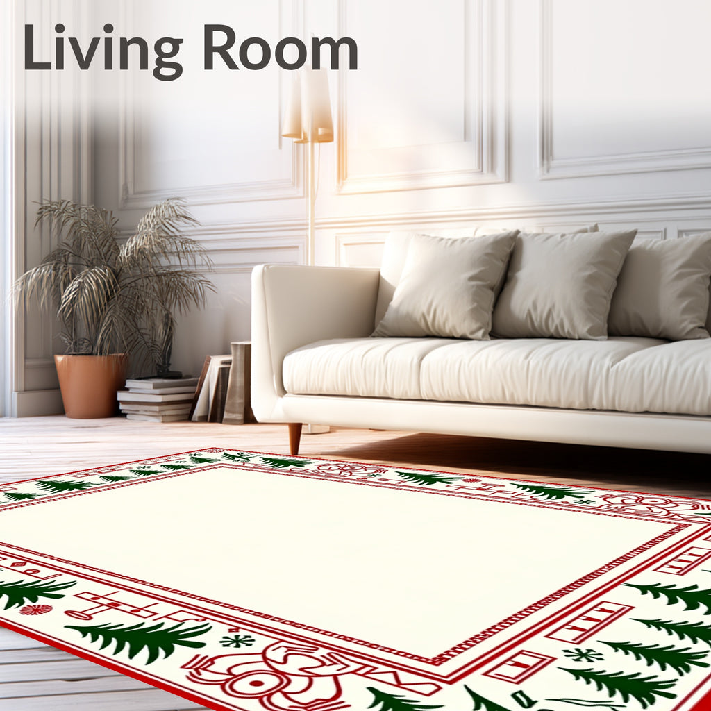 Red and Green Christmas Tree Border Rug