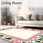 Red and Green Christmas Tree Border Rug