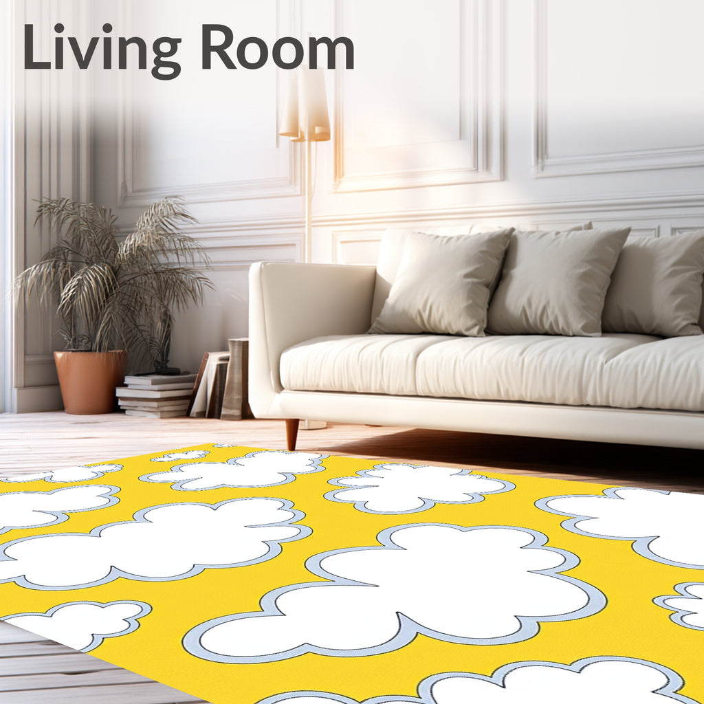 Whimsical White Clouds Yellow Sky Rug