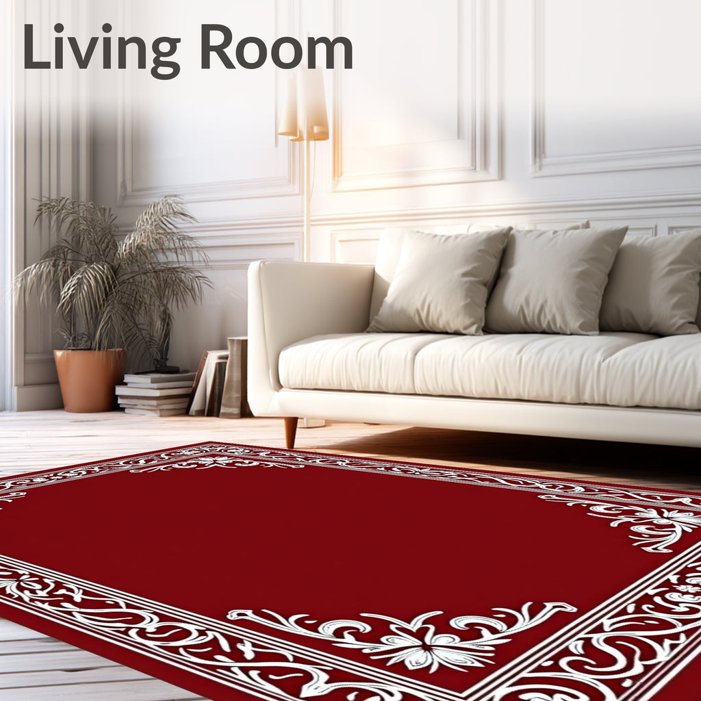Crimson White Ornamental Border Rug