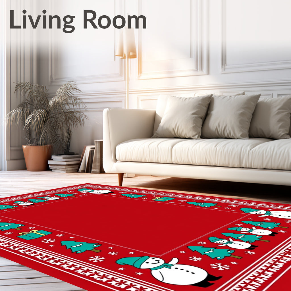 Festive Snowmen Christmas Tree Border Rug