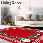 Festive Snowmen Christmas Tree Border Rug