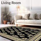 Elegant Beige Black Fleur-de-lis Border Rug