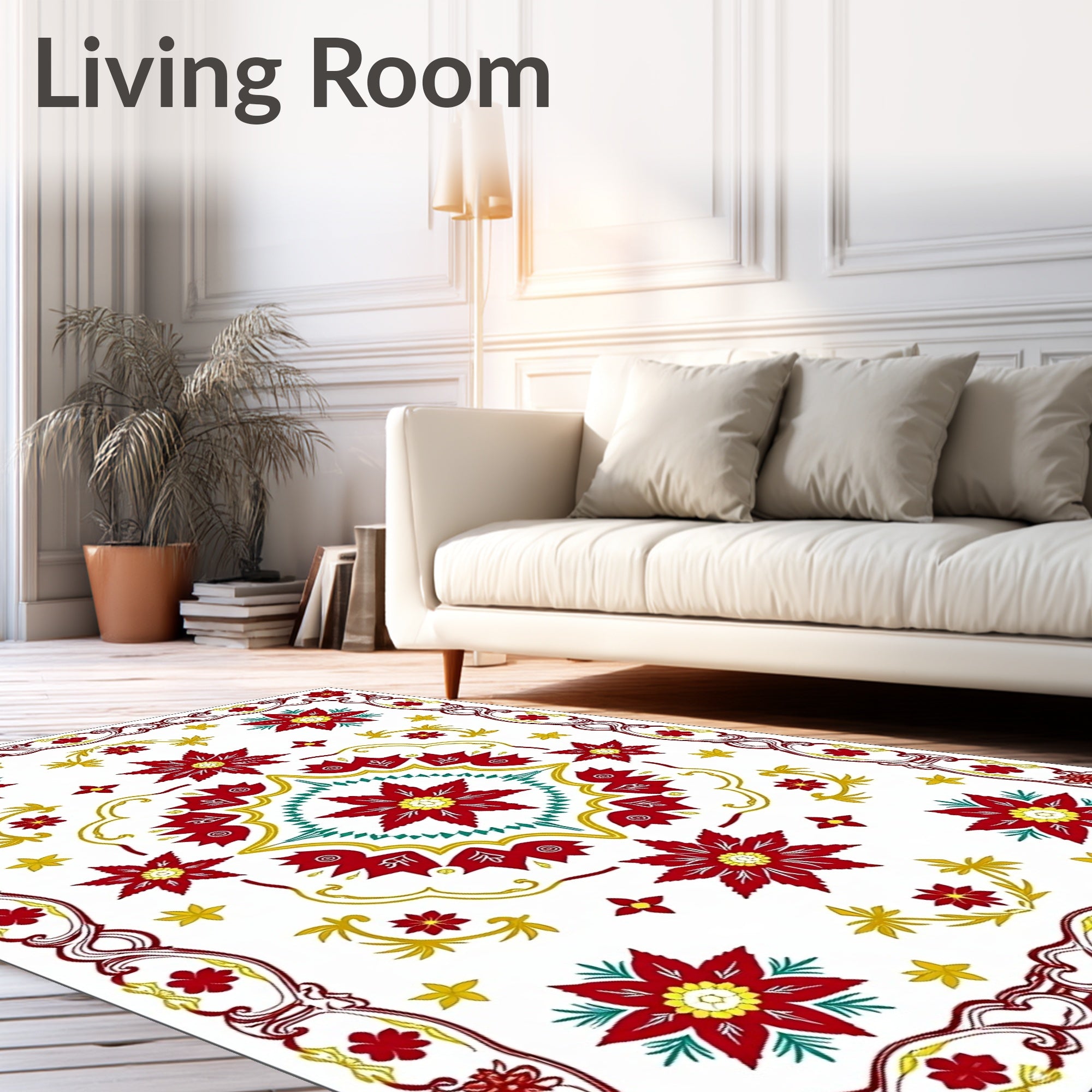Crimson Red Floral Medallion Motif Rug