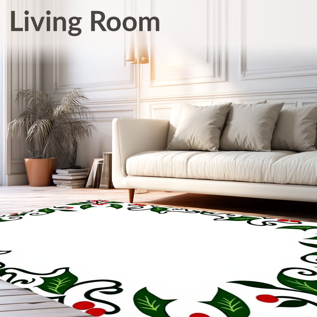 Festive Holly Berry Garland Border Rug