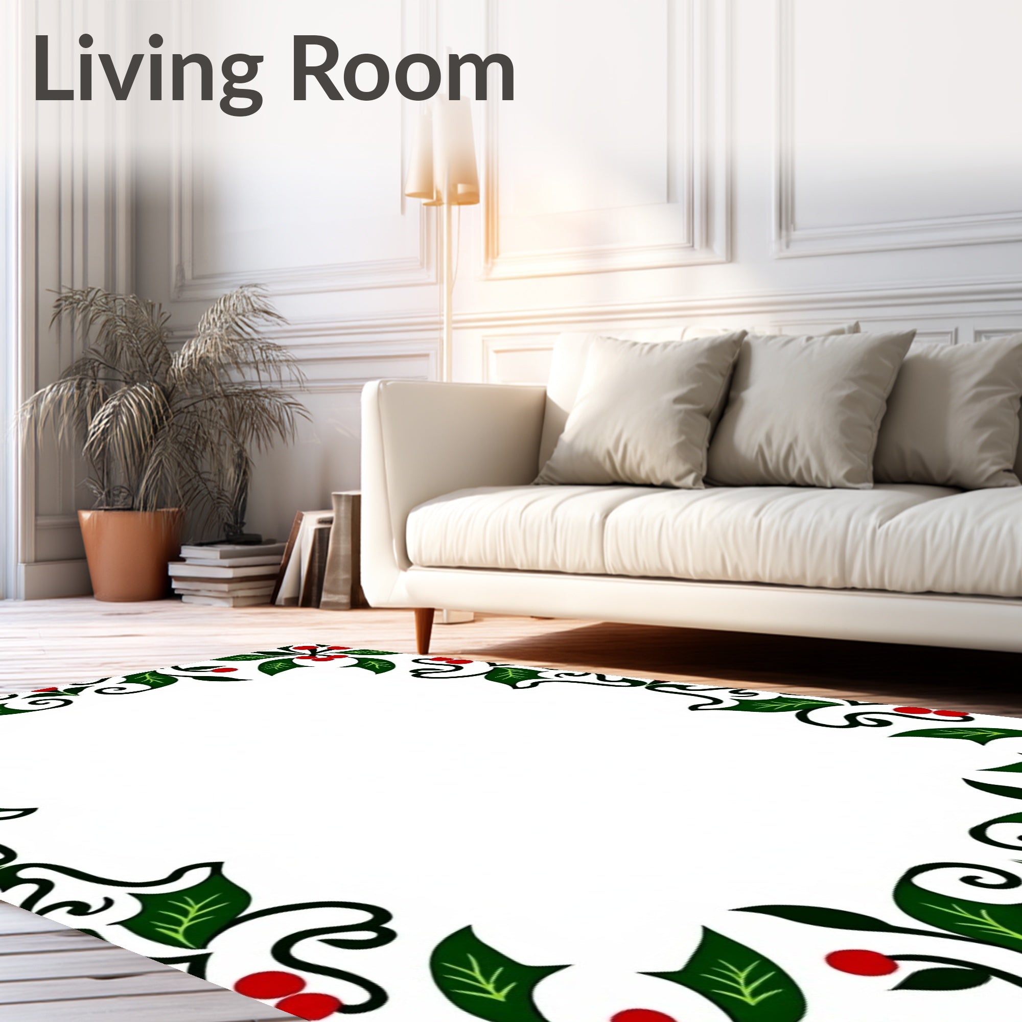 Festive Holly Berry Garland Border Rug