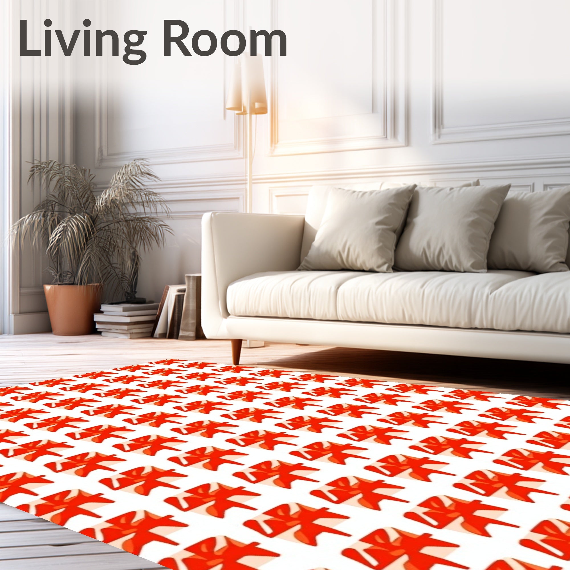 Retro Red Swirl Repeating Square Rug