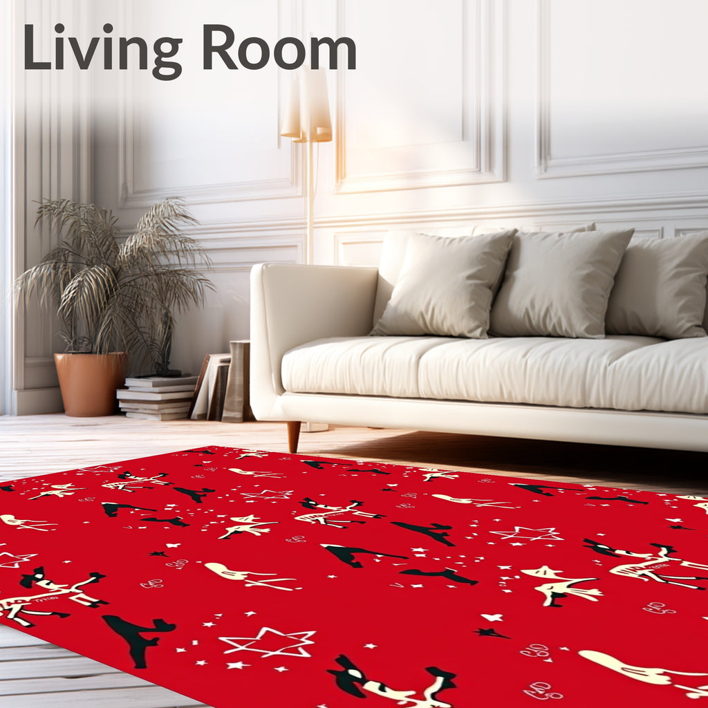 Whimsical Red Deers Stars and Abstract Shapes Rug
