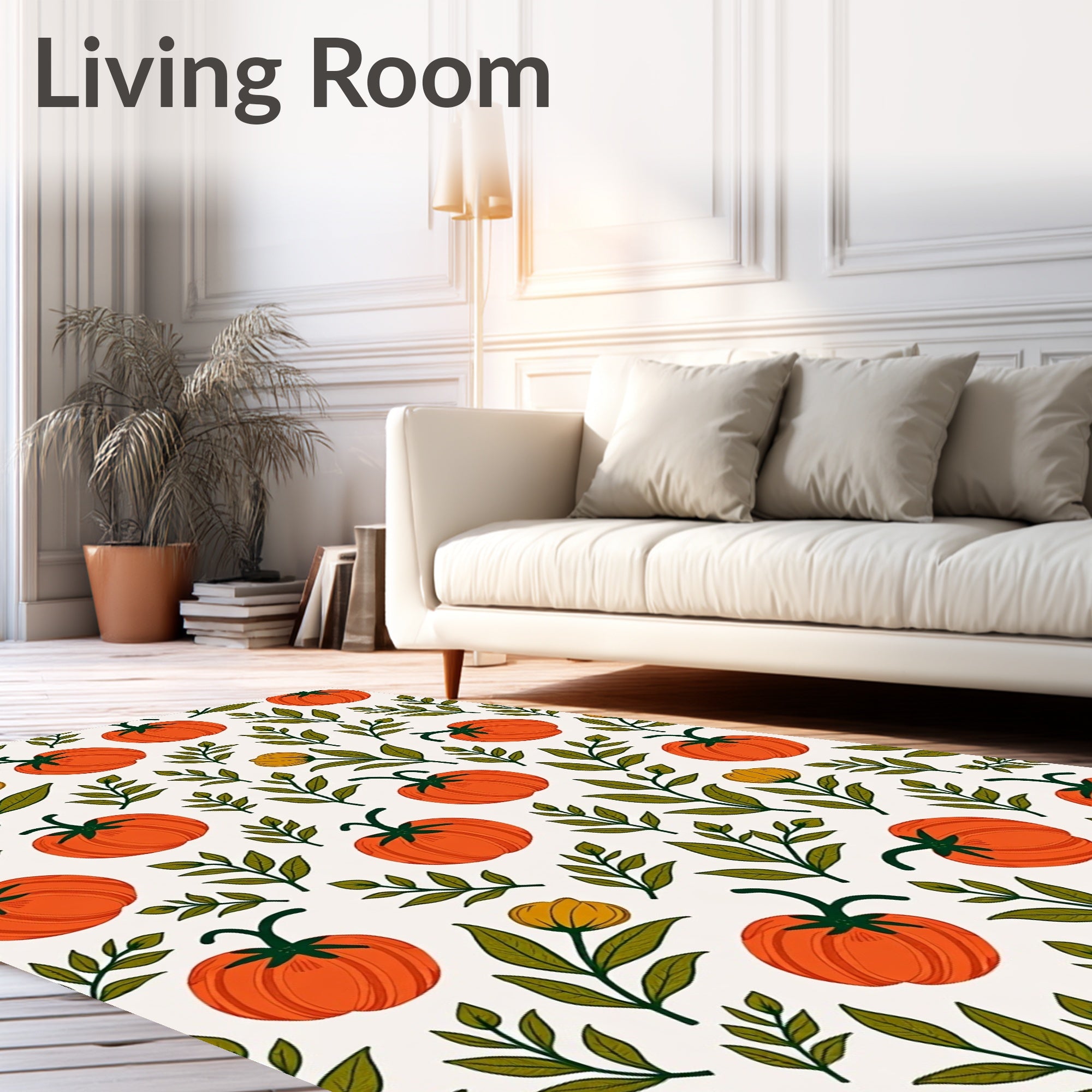 Autumn Orange Pumpkin Floral Sprig Rug