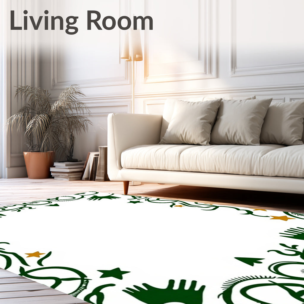 Dark Green Golden Star Whimsical Creatures Rug