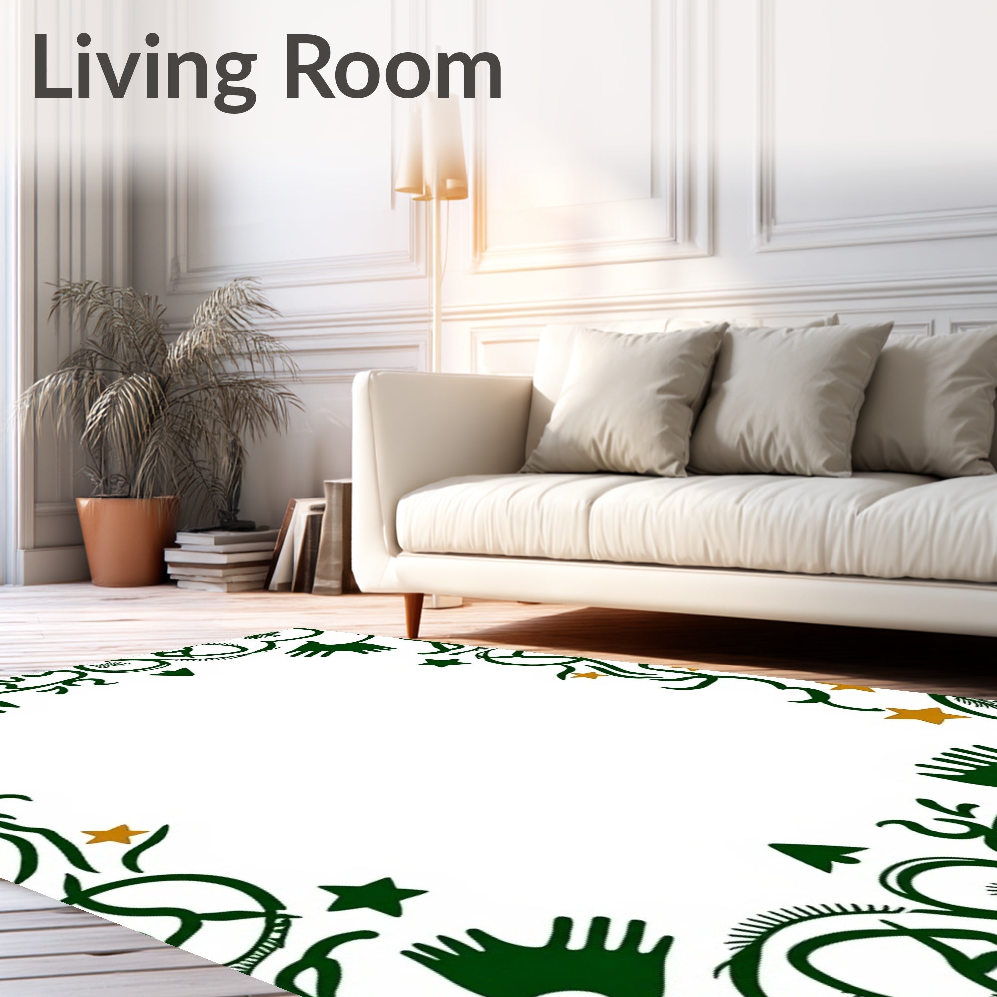 Dark Green Golden Star Whimsical Creatures Rug
