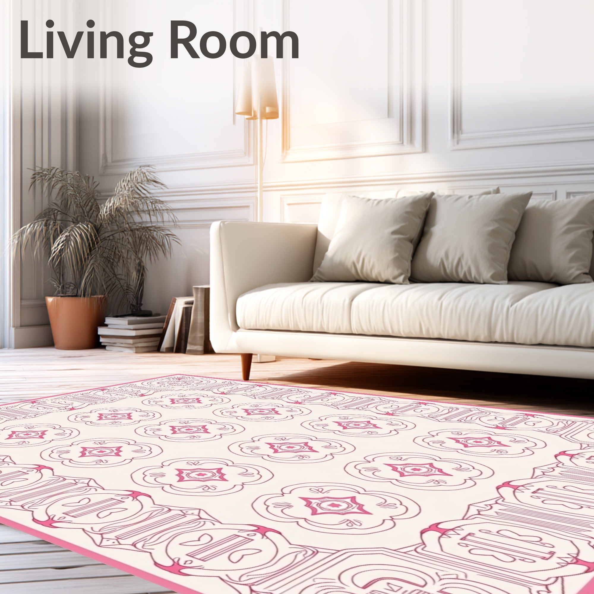 Pink Floral Medallion Border Rug