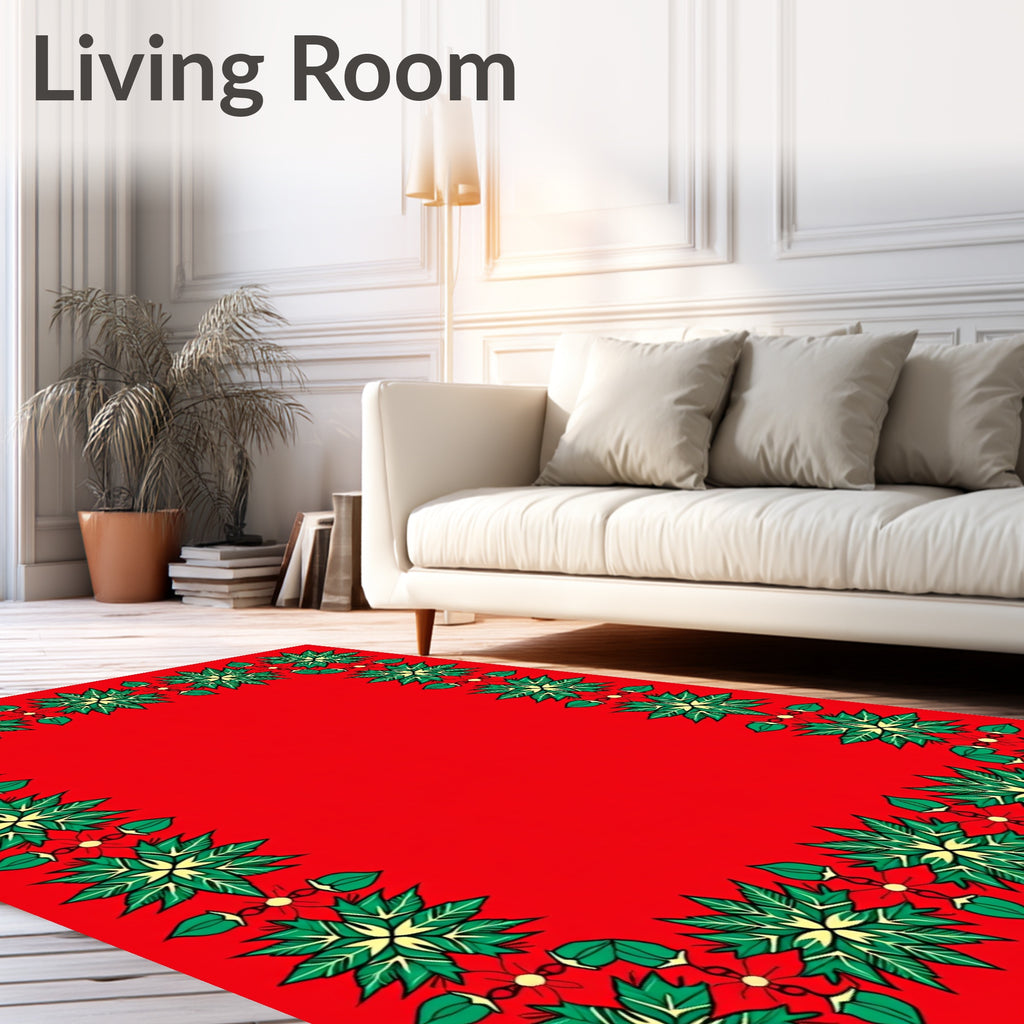 Crimson Green Floral Medallion Border Rug